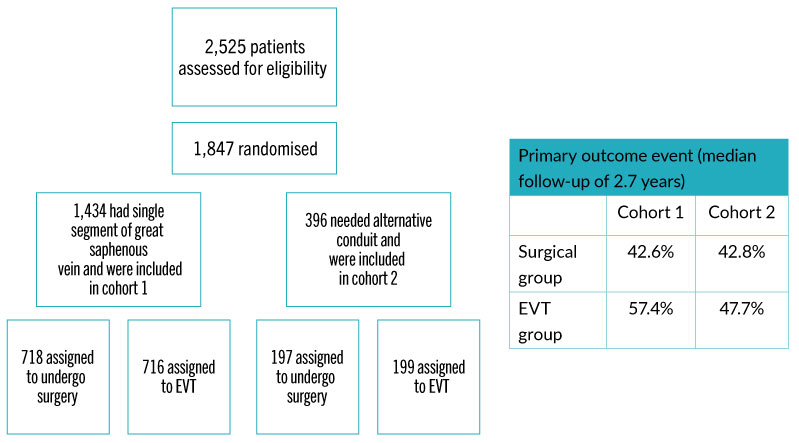 Surgery or endovascular therapy for chronic limb-threatening ischaemia