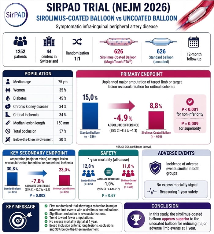 Sirolimus-coated balloon angioplasty for infrainguinal artery disease
